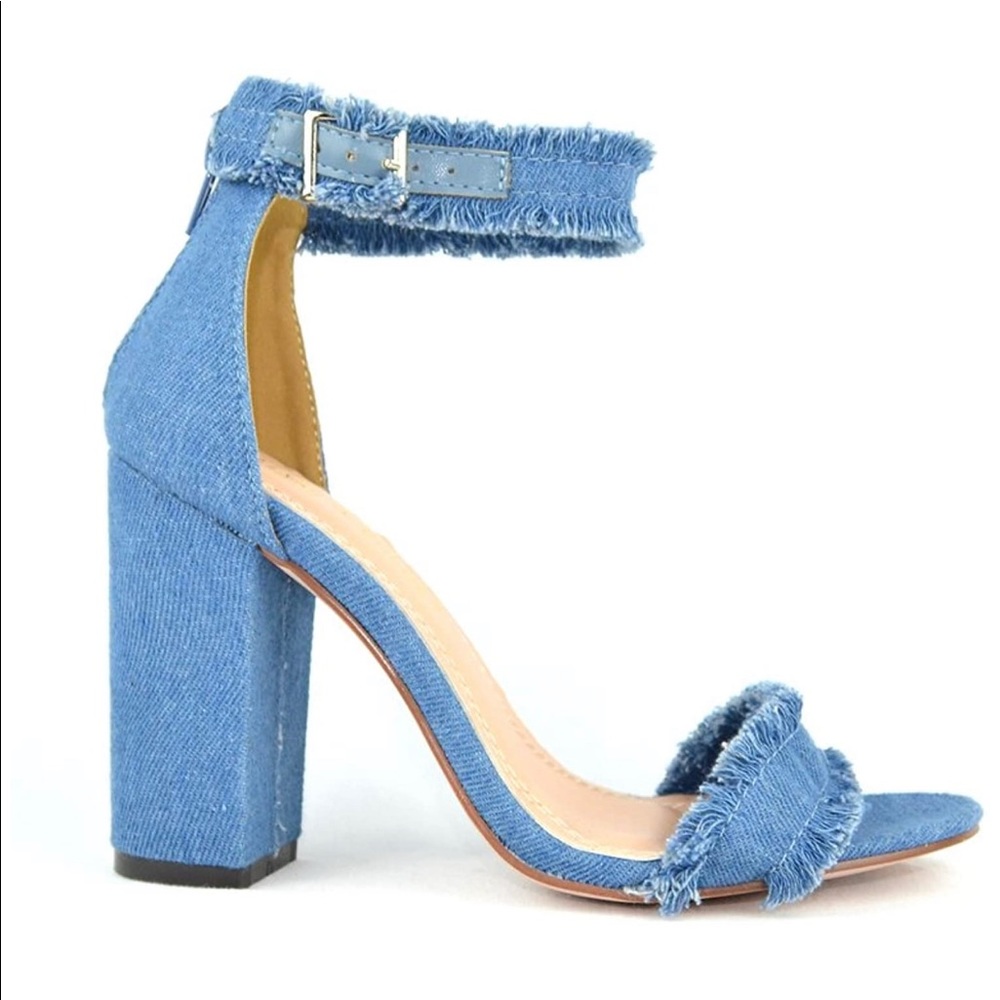 Chase + Chloe Denim Frayed Heels